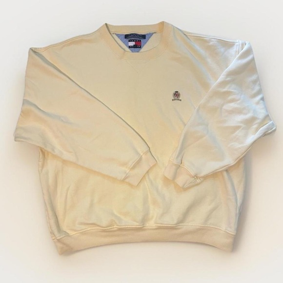 Vintage Tommy Hilfiger Crew Neck Sweatshirt Men 2XL Yellow Butter Cream Cozy Y2K - Picture 1 of 8